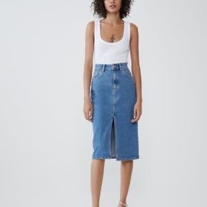 Zara Denim Midi Skirt W/ Slit